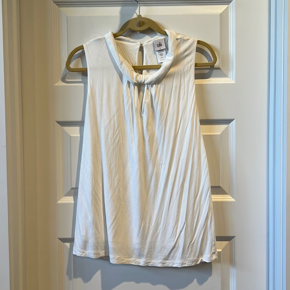 White twist, neck, sleeveless top by CAbi size L